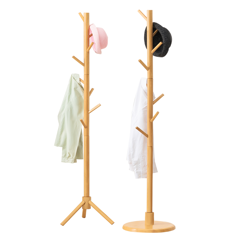 木马人 简易实木衣帽架落地衣架室内卧室办公室楠竹多功能衣架子立式挂衣架衣服架子多层收纳架 【免工具安装】圆柱底