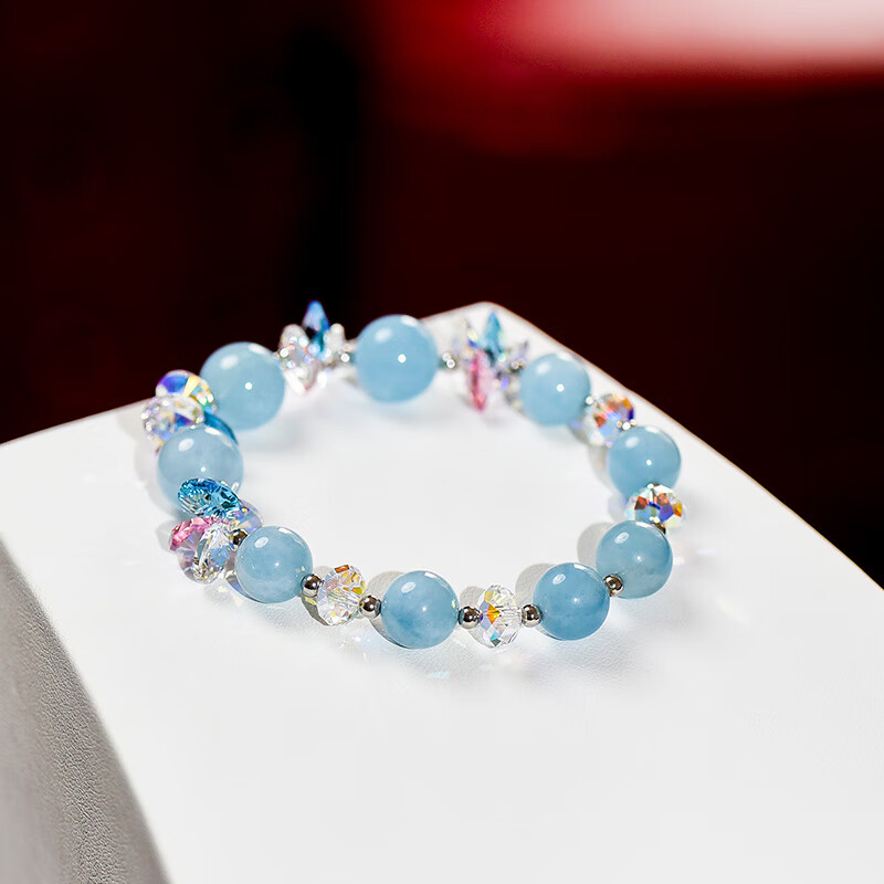 忆奴娇上弦月银饰品海蓝宝水晶手链女个性时尚手串百搭气质手饰礼物