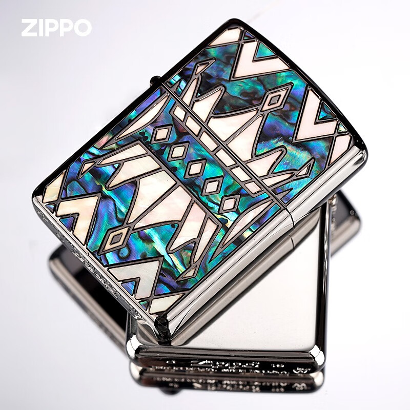 zippo打火机美国原装彩贝女王 限量收藏盔甲雕刻彩贝壳镶嵌煤油防风