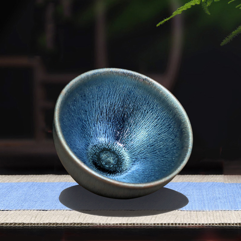 宋匠建盏茶杯高档主人杯个人专用陶瓷茶盏大师级银毫茶碗男士喝茶水杯 束口器型130ml