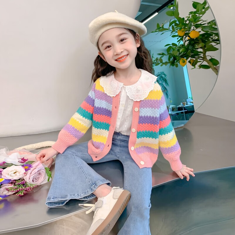 零虹5女童毛衣外套春秋2024新款4儿童装洋气1女宝宝