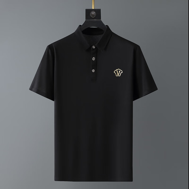 短袖潮牌宽松加肥加大码夏季男士翻领休闲半袖 t10款polo小v黑色短袖