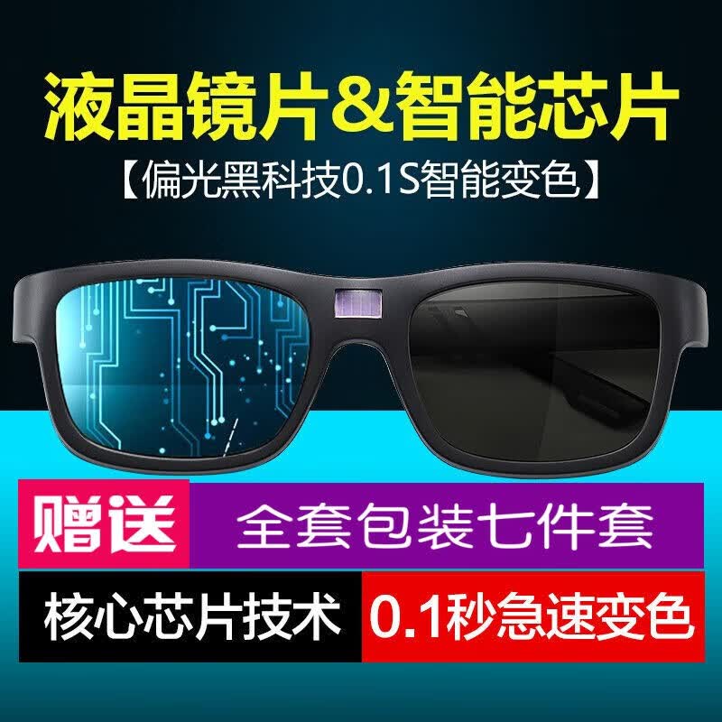 聚高0.1秒智能感光变色偏光太阳眼镜 男女款大框复古墨镜潮人玻璃蛤蟆镜 驾驶开车钓鱼骑行 黑框怎么看?
