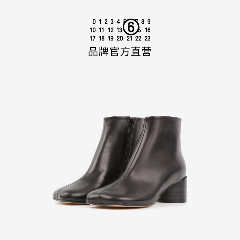 MM6 Maison Margiela时尚方头及踝靴粗跟短靴子皮靴女4.5cm T8013黑色 37