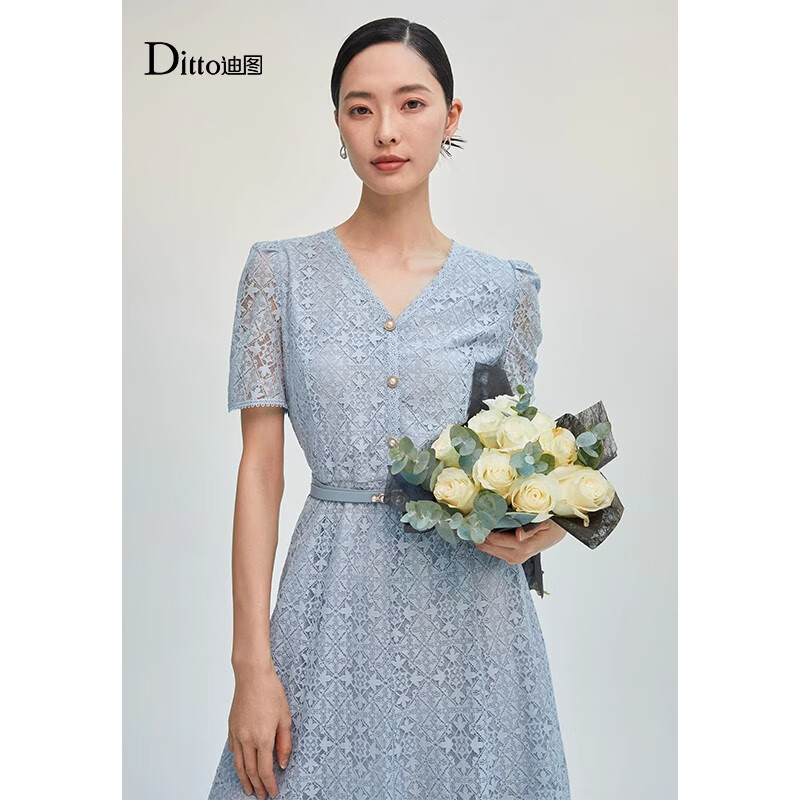 ditto迪图气质法式连衣裙高级感女2023夏季新款优雅复古浪漫显瘦中长
