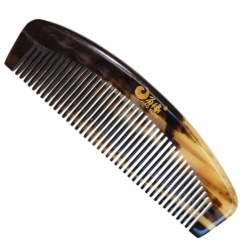 角缘 牛角梳子女男 有效防静电按摩家用全齿梳 黑花无柄15cm