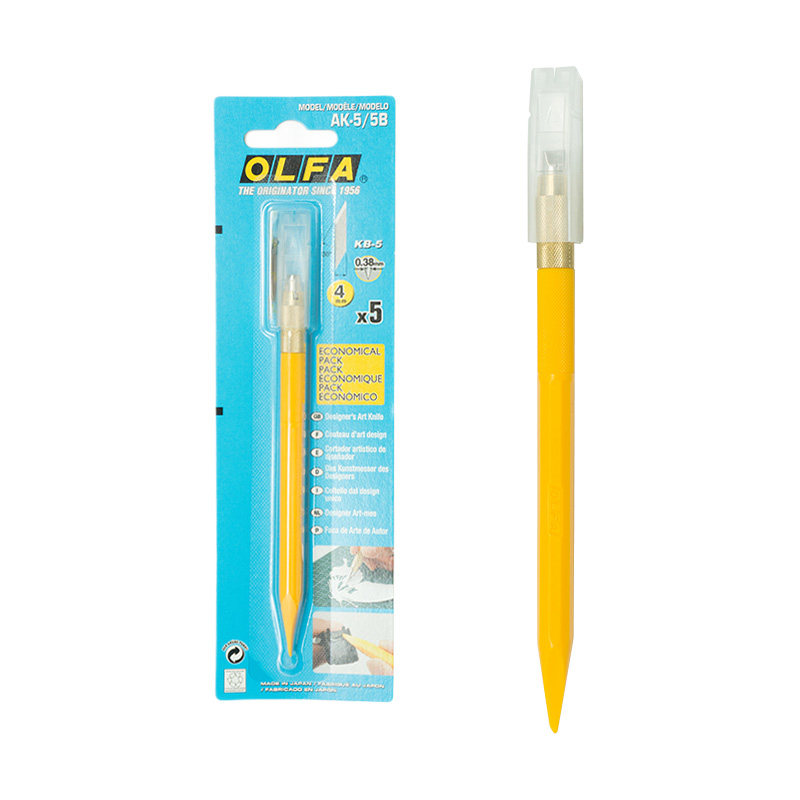 OLFA愛利華雕刻刀 美工用刻刀橡皮章小黃粉黑AK-5/4 KB-5雕模型剪紙版畫筆型刻紙刀 AK-5/5B黃色(內(nèi)有5把刀片)