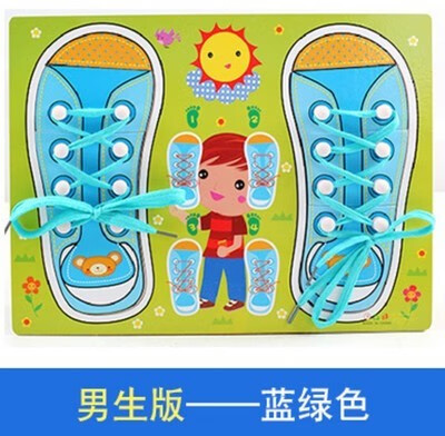 莫肖尔系鞋带教具早教玩具精细动作训练生活区材料儿童幼儿园 蓝色系两只鞋