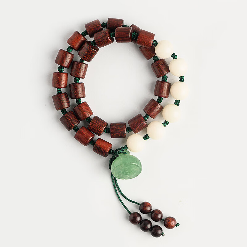 含藏檀木桶珠菩提子多圈手串东陵玉莲蓬编金刚结白玉菩提手链