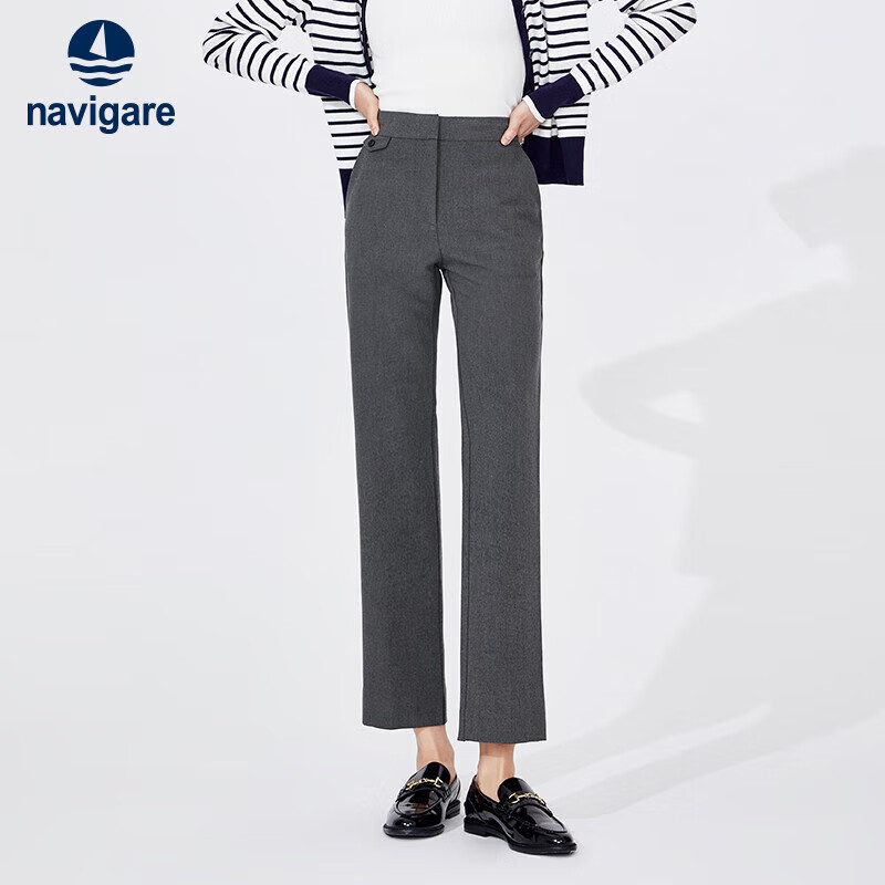 纳维凯尔意大利小帆船休闲裤女通勤西裤微喇九分裤2332073507 暗岩灰 L 