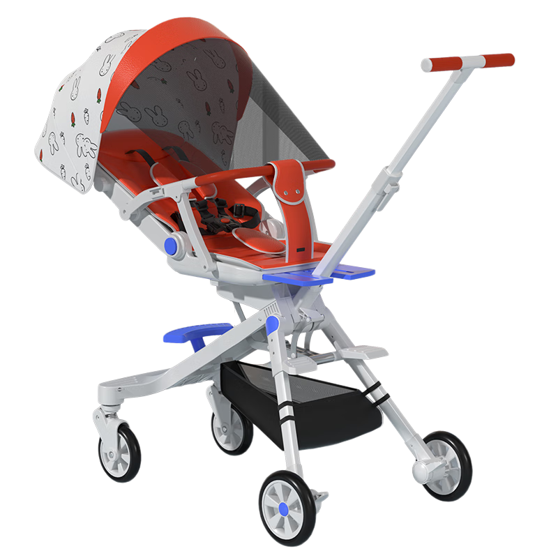 airud婴儿推车可坐可躺高景观遛娃车轻便折叠遛娃神器双向推行婴儿车 星空白
