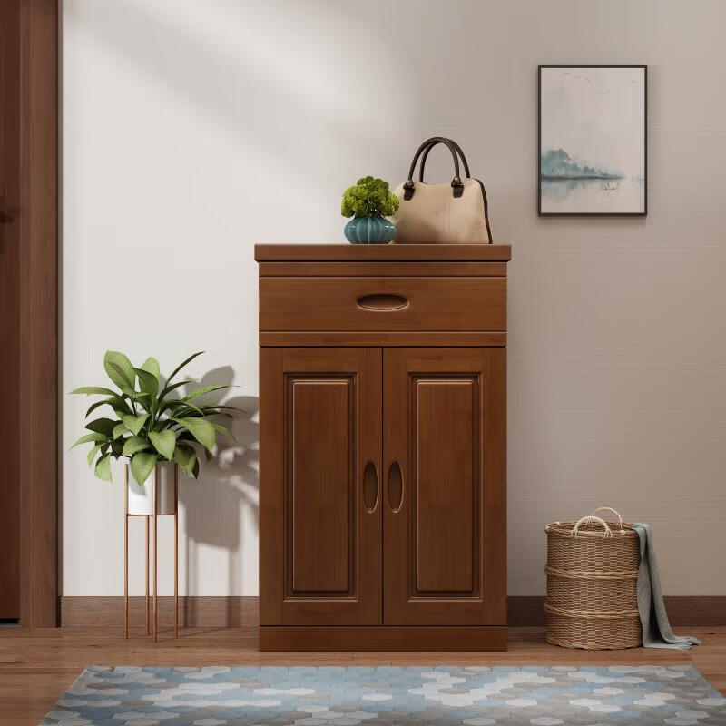 洛茗 实木鞋柜家用门口省空间大容量收纳柜中式防尘透气0.6米 0.