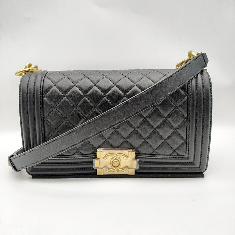 【二手99新】香奈儿/chanel 黑色羊皮中号小金扣leboy系列女士时尚单