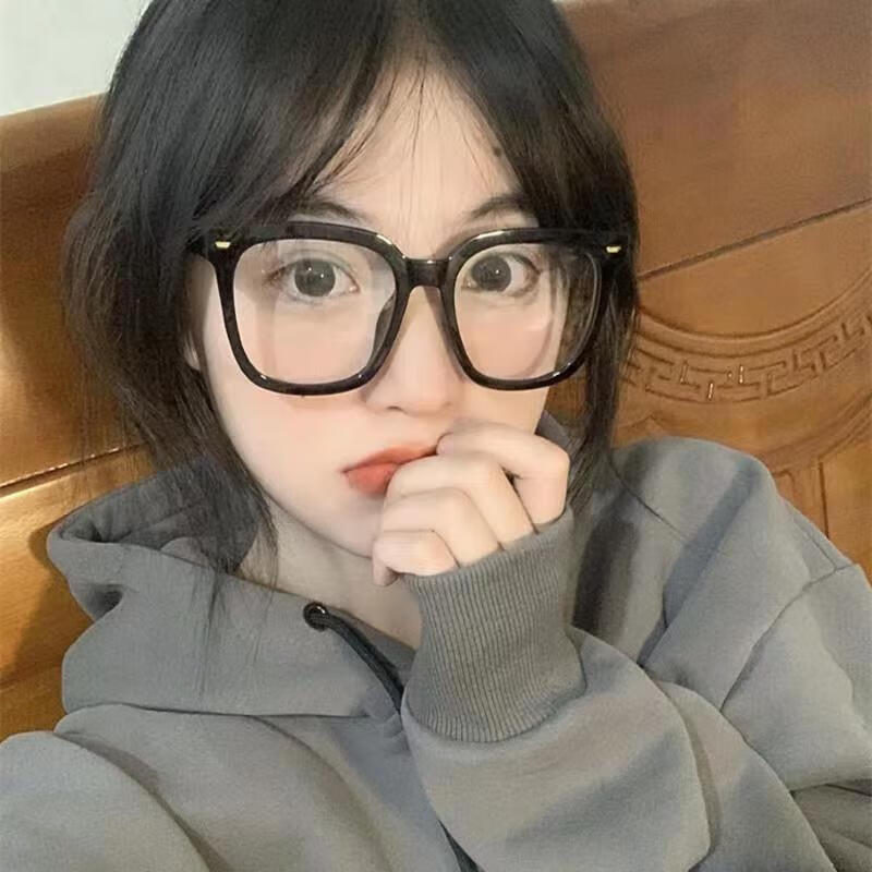 依岚傲雪 素颜神器大脸黑框眼镜框女复古防蓝光辐射平光镜透明方形 亮