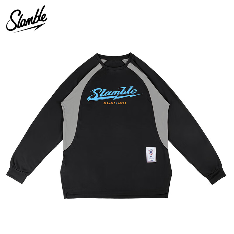 SLAMBLE秋季新款运动拼色美式长袖t恤男投篮服速干透气跑步健身衣 黑色 M