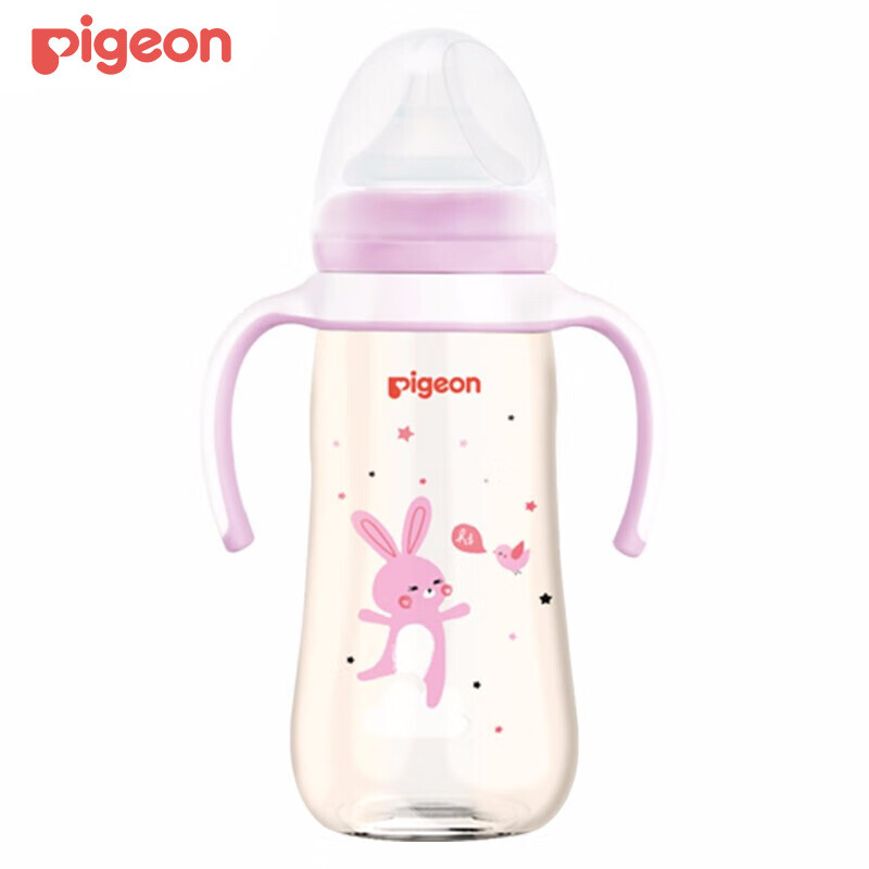 贝亲（Pigeon）奶瓶宽口径PPSU耐摔大容量彩绘双把手自然实感330ml AA169 粉色小兔配L码奶嘴(6个月以上)