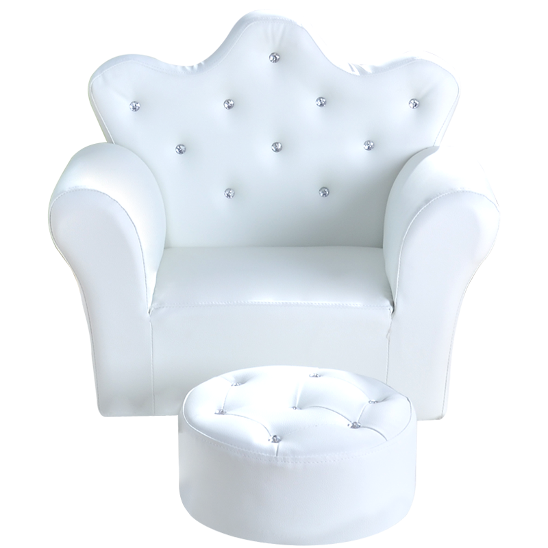 dgbaobei儿童沙发 可爱皇冠婴幼儿小沙发 带凳迷你公主宝宝沙发 水晶拉扣 幼教用品 白色皇冠拉扣