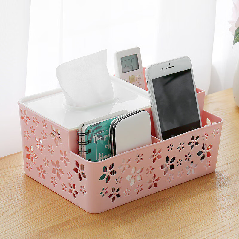悠久多功能桌面纸巾盒创意遥控器收纳盒家用客厅茶几抽纸盒桌上置物架 1个装 颜色随机