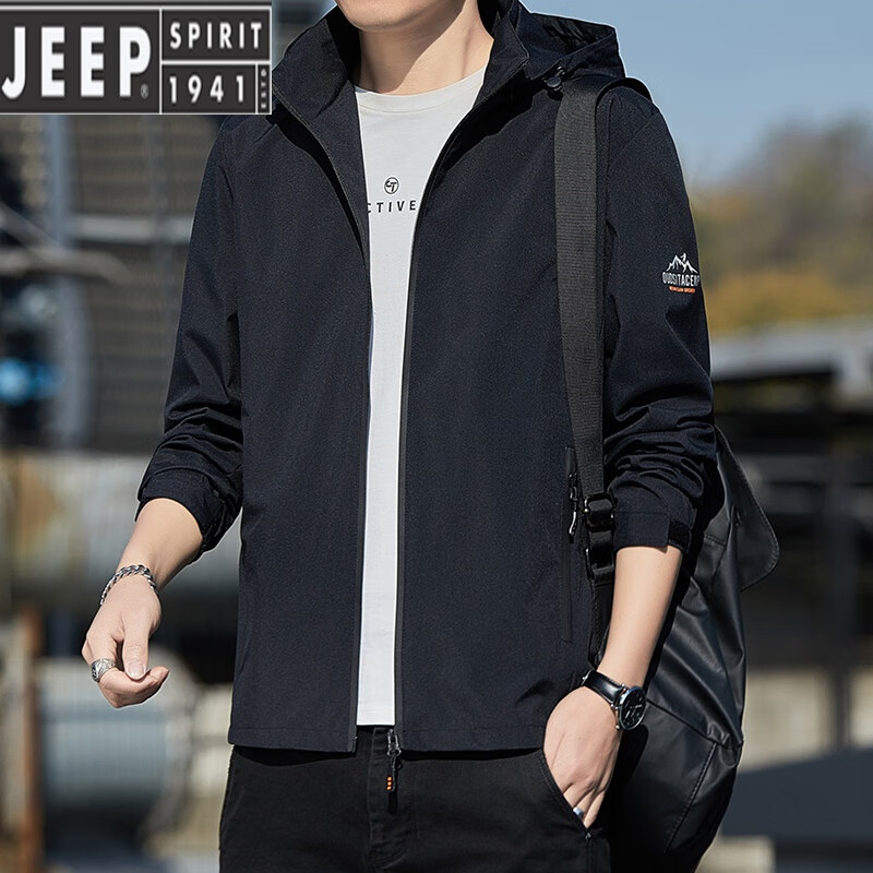 jeep spirit吉普外套男2024秋季新款简约连帽夹克男士潮流韩版中青年