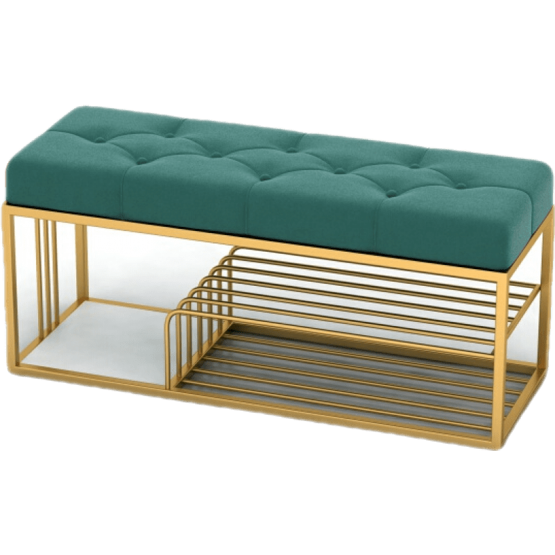 酷本换鞋凳家用门口北欧软包坐垫穿鞋柜轻奢进门可坐卧室床尾凳长条椅 金+墨绿100*30*45