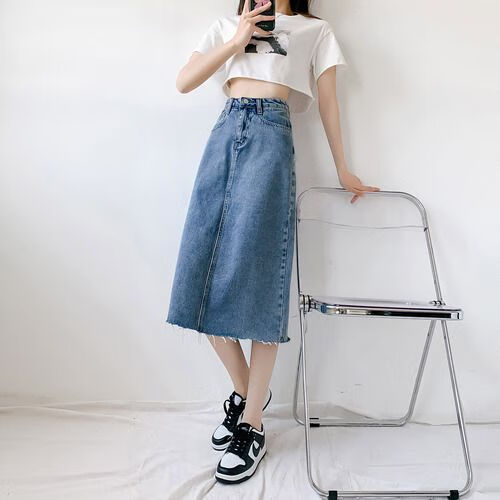 渊浅春夏小个子显高半身中长款牛仔裙150矮复古女高腰a字包臀xs穿搭配