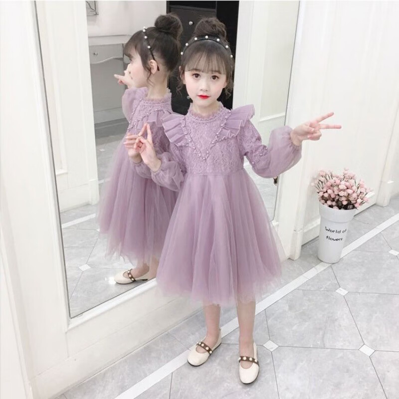 琳诗璐儿童包头凉鞋白裙子女童连衣裙秋冬装2024新款韩版洋气小女孩