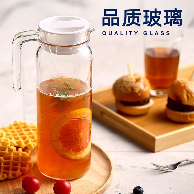 乐美雅（Luminarc）钢化玻璃水杯茶杯果汁饮料把杯微波炉可用 钢化耐热玻璃杯牛奶燕麦杯 多娜浮雕壶1L（盘旋）单只  Q0060