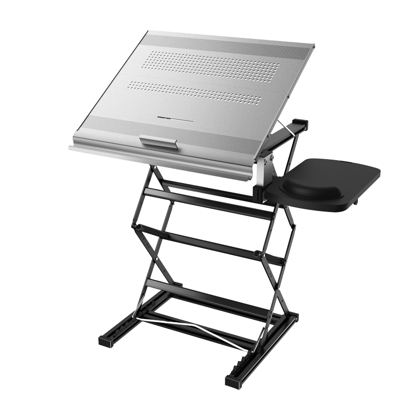 OMAX 站立式电脑桌升降笔记本电脑支架折叠电脑桌工作台桌面增高架学习桌可调角度书桌 S5 Pro-M冷酷灰(有鼠标板)