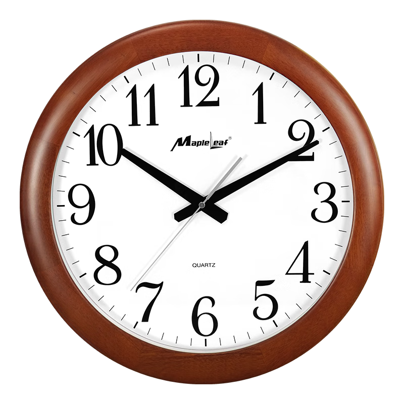 楓葉（MapleLeaf） 家用圓形簡約實木掛鐘客廳復(fù)古創(chuàng)意石英鐘鐘表現(xiàn)代中式裝飾時鐘 3090桃花心木+麗聲機(jī)芯