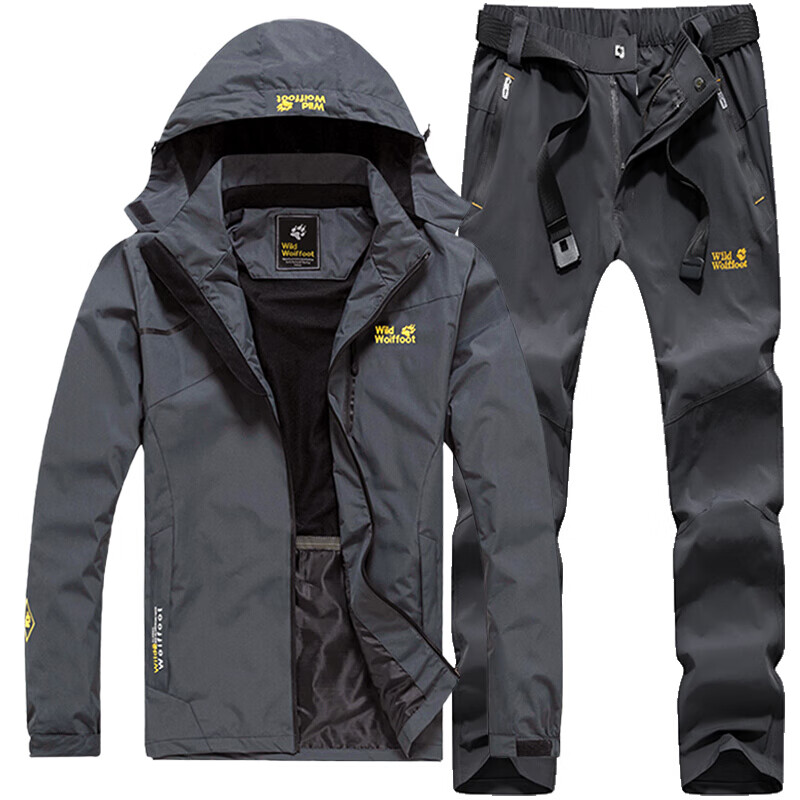 冲锋衣套装男春秋四季户外登山服薄款士裤风衣 灰衣 灰裤 l/170