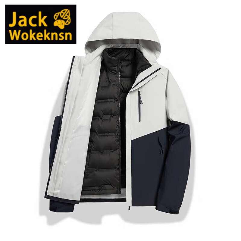 JACK WOKEKNSN狼爪云冲锋衣男女羽绒三合一情可拆卸户外秋冬加厚防风情侣外套 99536黑色男-羽绒三合一 XL