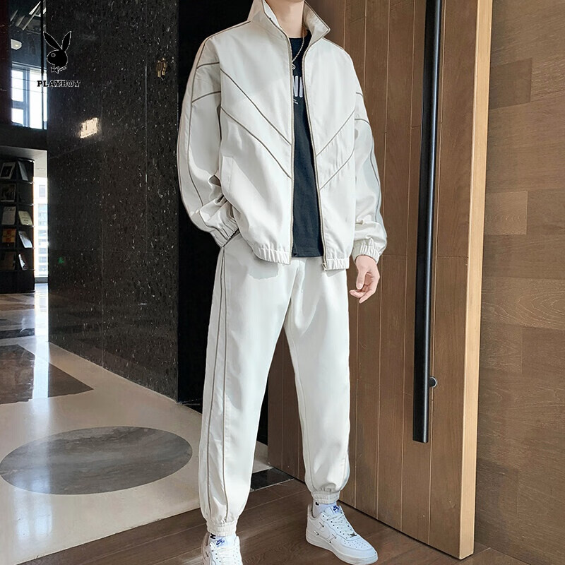 花花公子(playboy established 1953)夹克男套装潮牌春秋立领无帽宽松