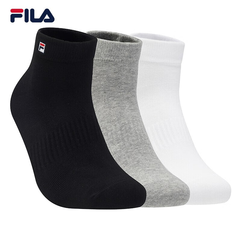 FILA 斐乐官方 男子低腰袜套装 2020新款透气运动低腰袜子 正黑 浅花灰 标准白-99 XS
