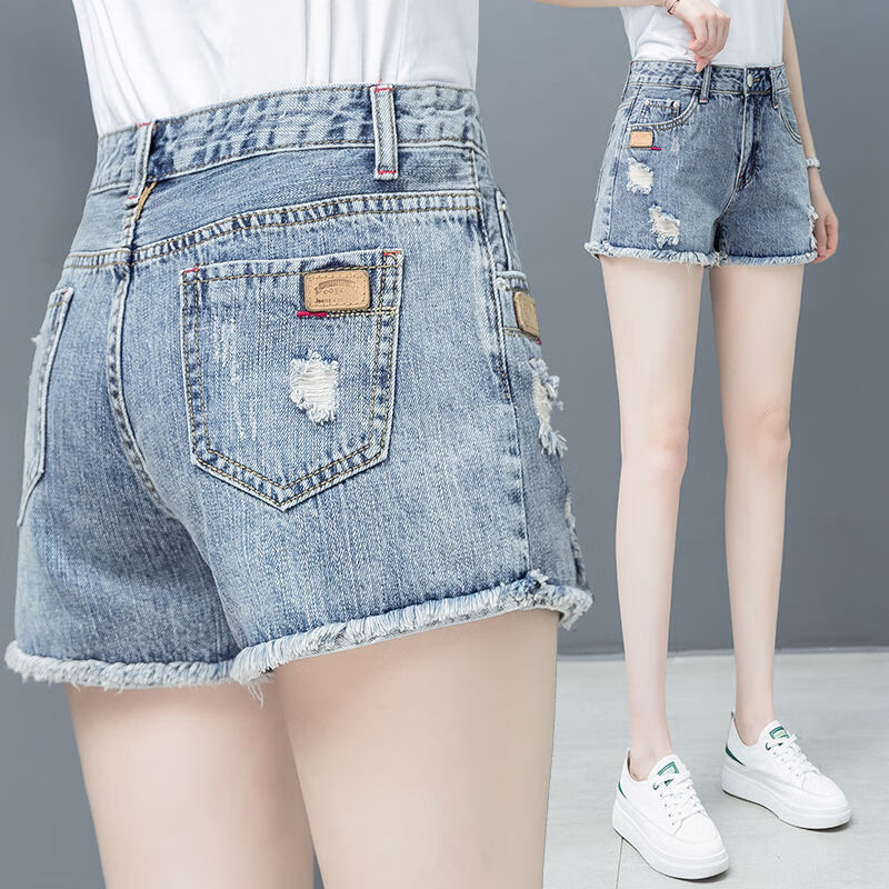 逗菁夏天穿的女生牛仔超短裤显瘦破洞牛仔短裤女夏天韩版宽松薄款大码