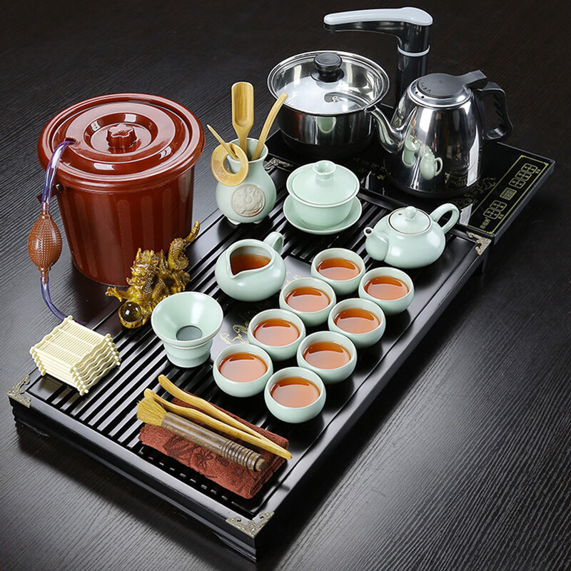 京器 茶具实木茶盘套装带电磁炉简洁茶盘茶壶茶杯紫砂茶具套装家用