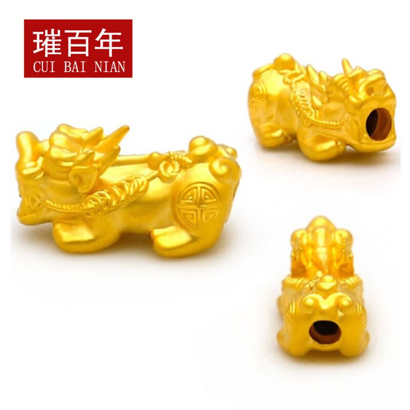璀百年珠宝 黄金吊坠 999足金貔貅黄金转运珠 3d硬金搭配手串路路通