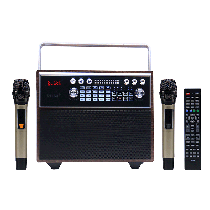 电视ktv音箱无线话筒客厅户外内置声卡k歌便携音响低音炮一体机 黑色