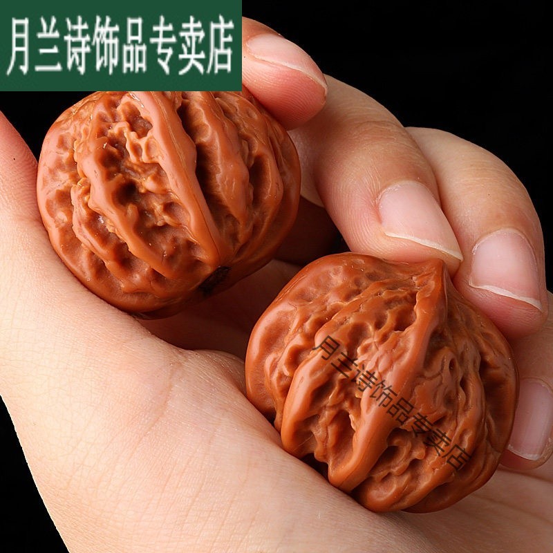 文玩高抛光高密圆灯笼手捻儿包浆小秋子鸡心核桃一对磨盘手把玩件七夕