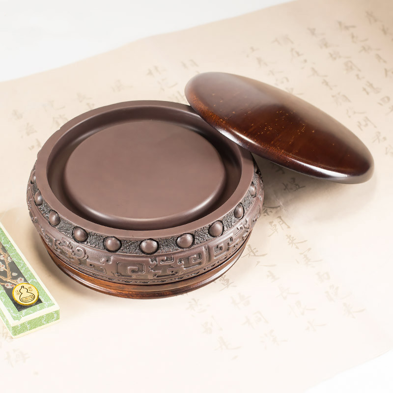 重礼 书房摆件自然石眼精品书法肇庆端砚磨砚砚台原石6寸宋坑鼓乐升平