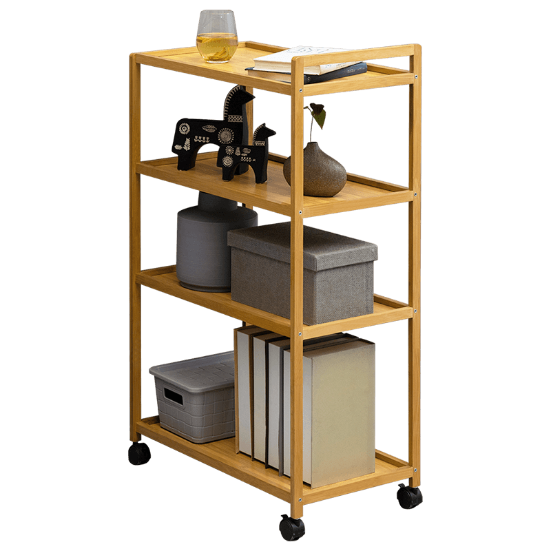 淘之良品简易家用多功能客厅收纳架简约现代楠竹阳台储物架厨房卧室厕所卫生间多层置物架仓库货架茶柜架置物 【可移动】原色-三层（便捷把手）