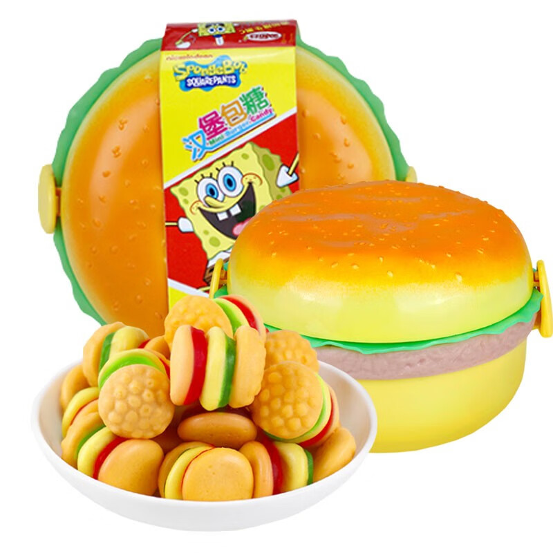 汉堡橡皮糖海绵宝宝创意汉堡当便当盒玩具食玩糖果 汉堡包糖100g*5罐