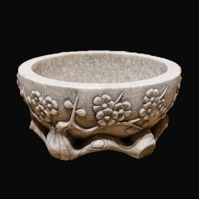 爱韵馨华礼品 石雕花盆汉白玉荷花盆大理石缸石槽香炉鱼缸客厅盆景