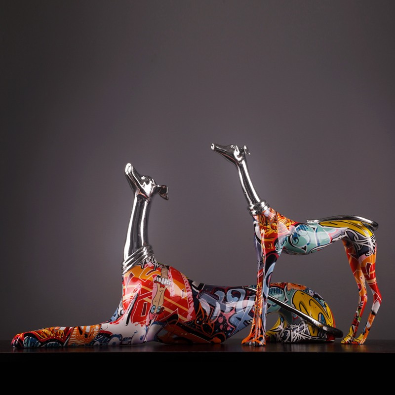 裕谷 创意彩色狗摆件家居客厅电视柜装饰品 卧姿