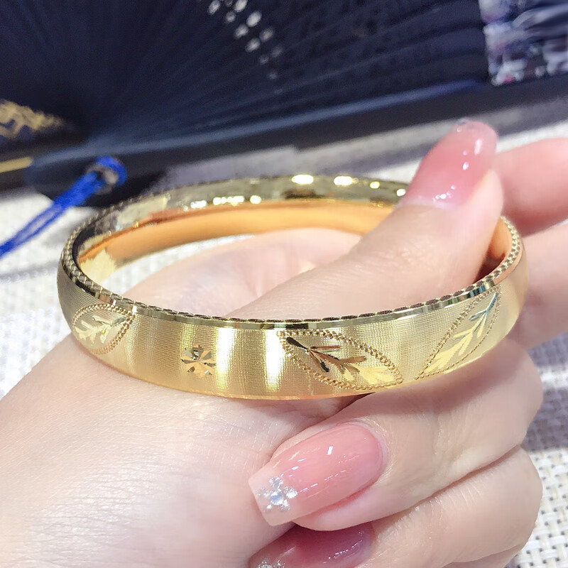 小腰金 9999黄金手镯2021新款足金镯子女妈妈款宽版拉丝面cnc足金50克