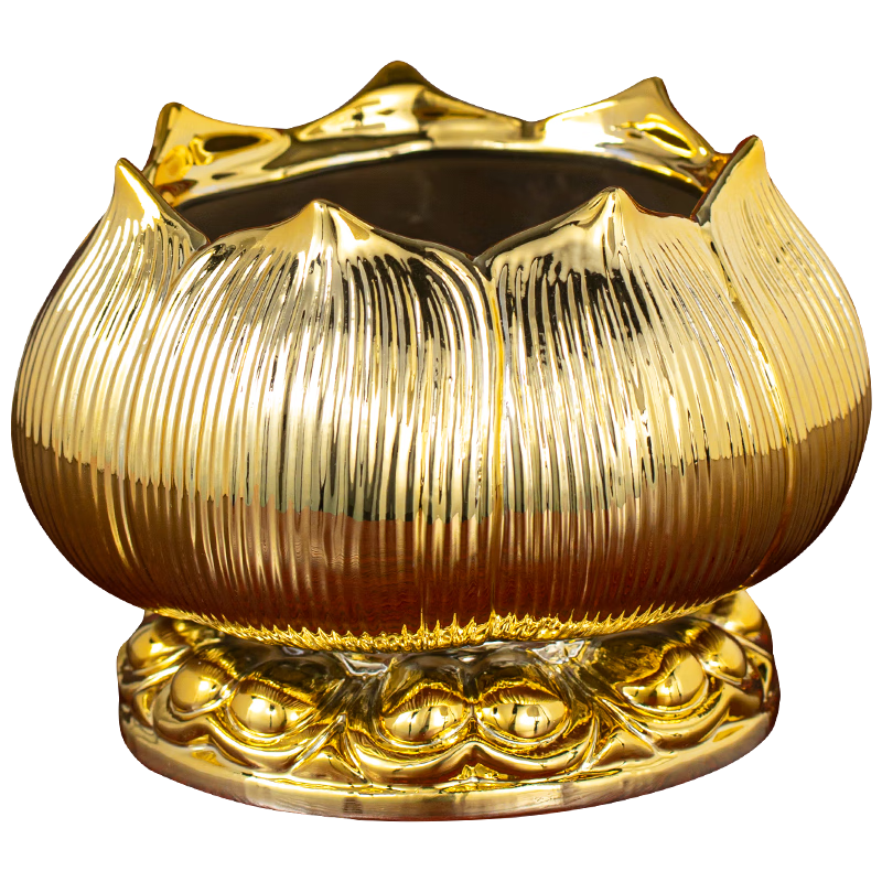 陶瓷蓮花香爐插香爐 線香爐佛前供奉佛具用品家用室內(nèi)熏香爐擺件 鍍金寶蓮香爐 大號(hào) D20-242D