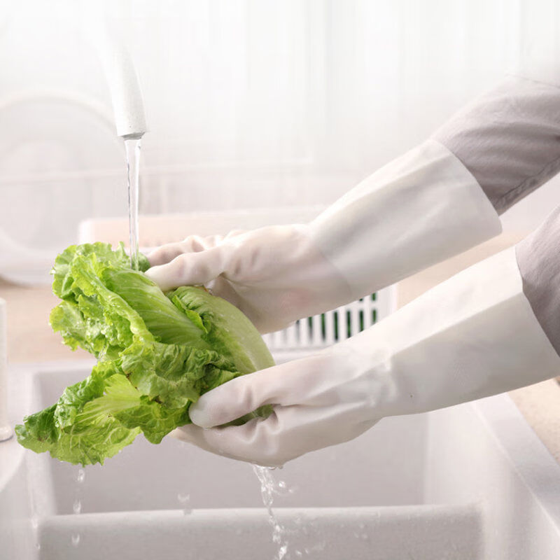 【用不烂】洗碗手套男女家务防水橡胶手套洗衣服洗菜厨房清洁手套 纯白款 中号M码-1双