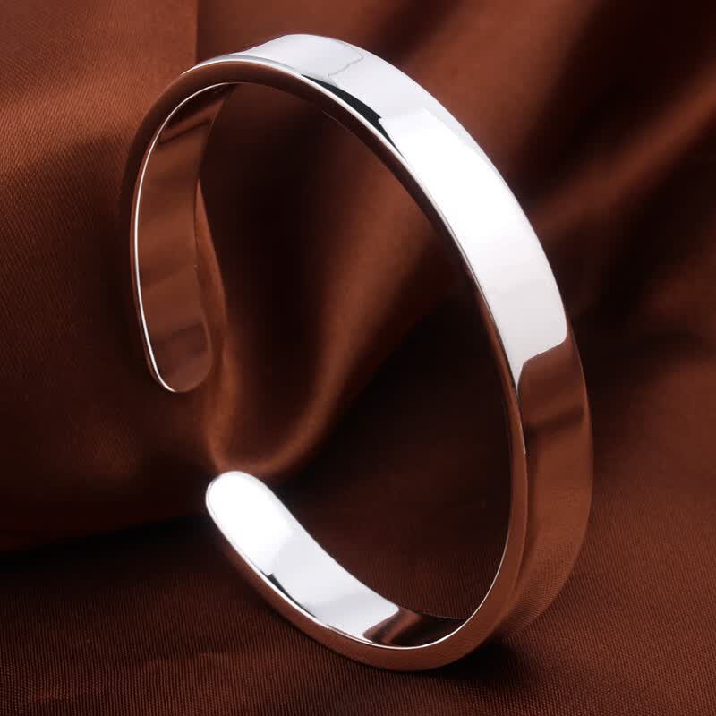 百年老凤祥光面银手镯女999开口简约镜面素圈男士银镯子刻字平面 54mm