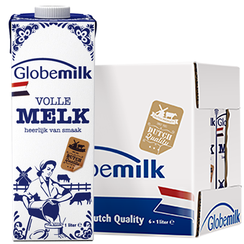 Globemilk 荷高 荷兰原装进口 3.7g优乳蛋白全脂纯牛奶 1L*6 营养高钙早餐奶