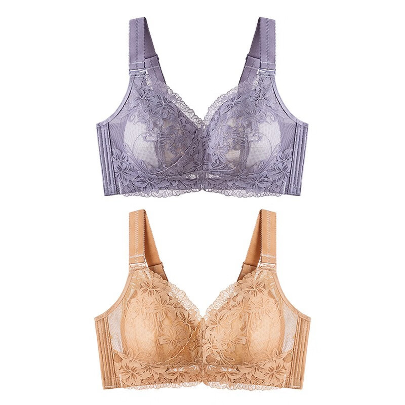 调整型大码全罩杯胸罩聚拢内女两件尊享装 太妃糖色 紫灰色 36/80c