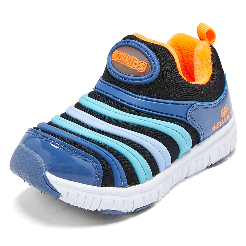 毛毛虫鞋秋冬加绒小童宝宝鞋子冬鞋男女童运动鞋二棉鞋子 黑灰蓝 22码